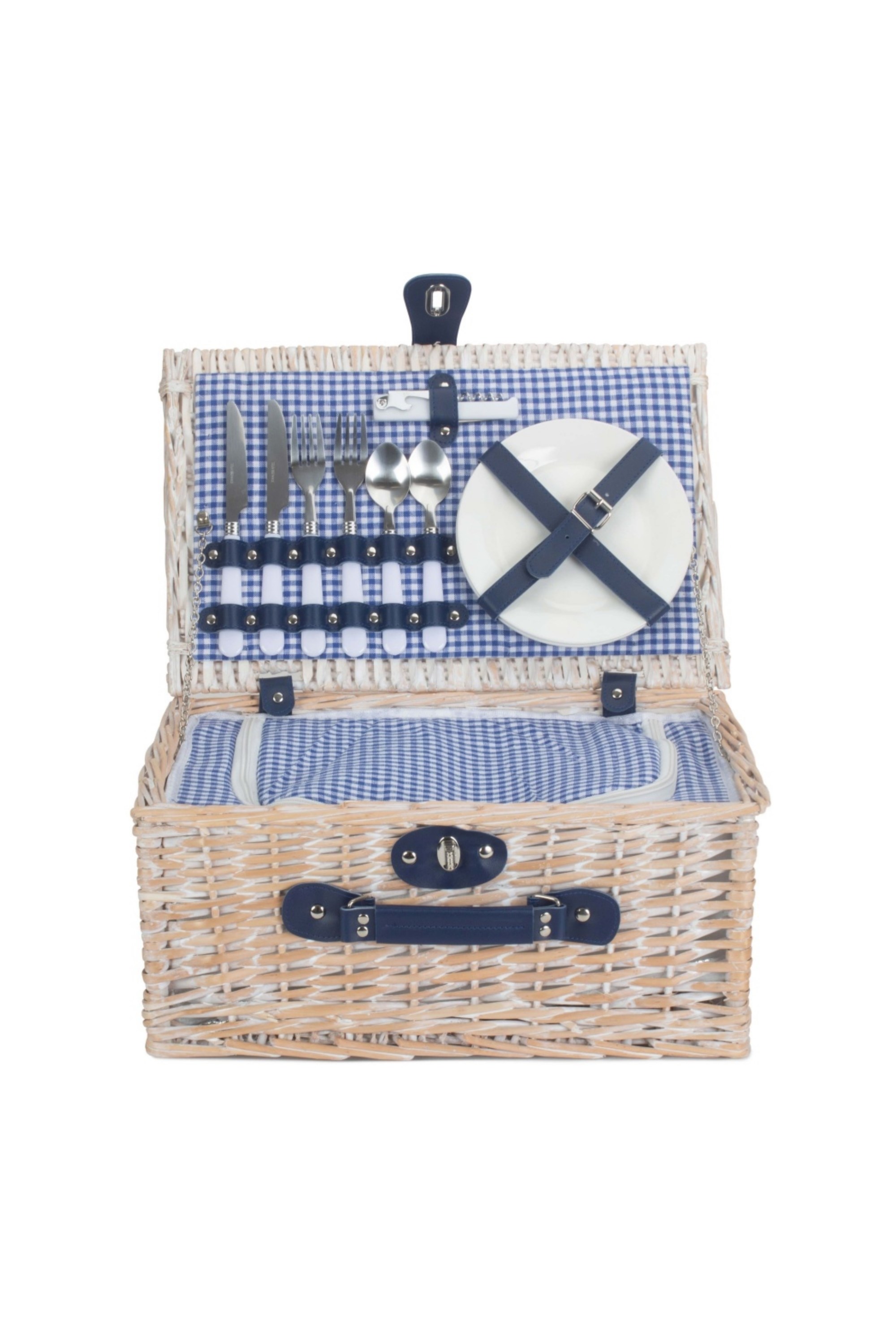 Blue And White Gingham 2 Person Picnic Basket -