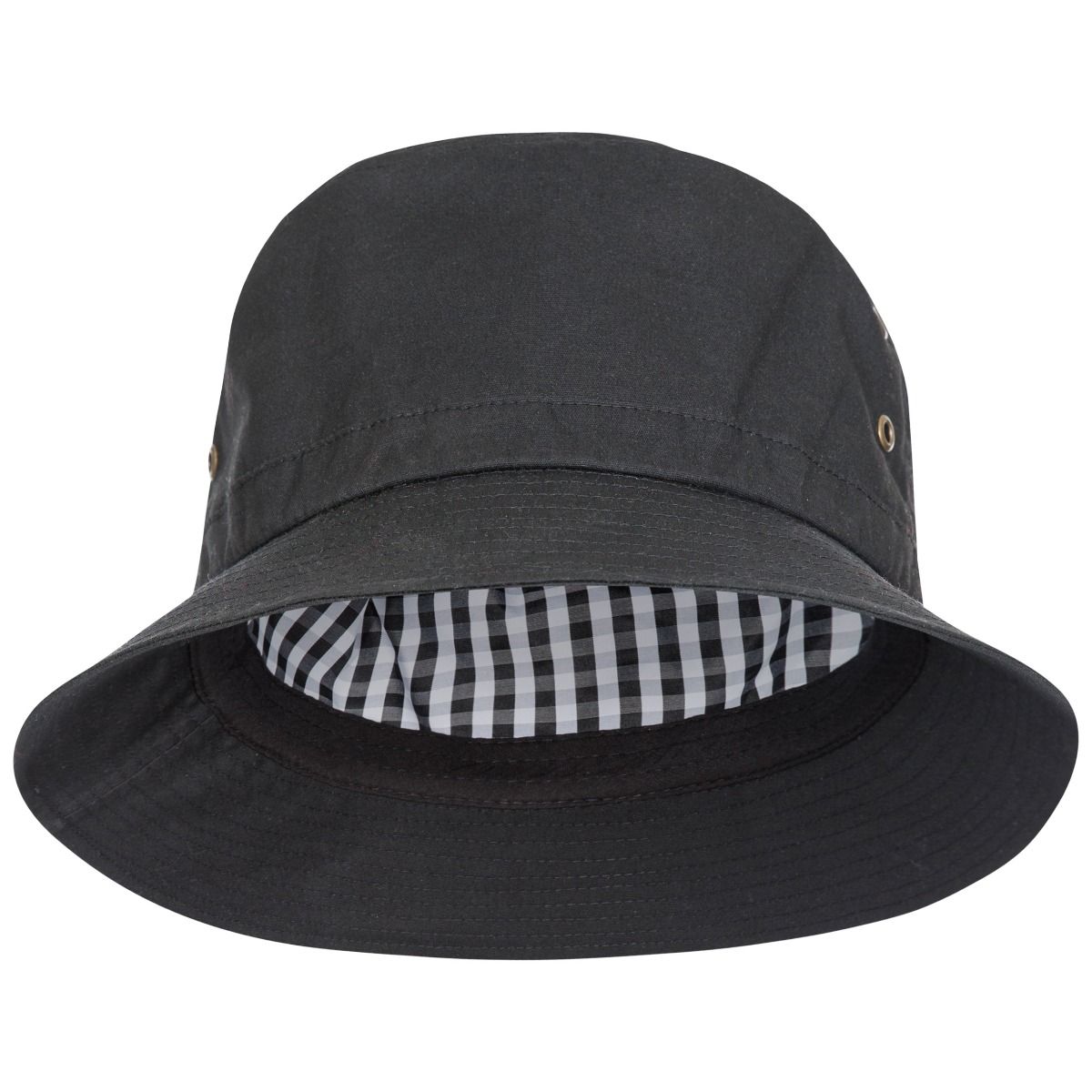 Trespass Adults Bucket Hat Black Inner Check Detail Waxy
