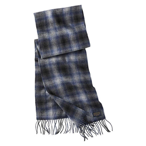 Pendleton  Plaid Scarf  Extra Long Wool Scarf  Black-grey-blue Ombre