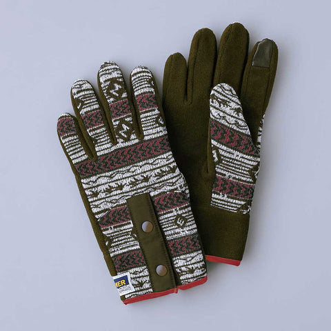Elmer  Printed Fleece Gloves  Retro Print Gloves  Khaki/red