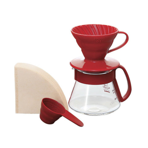Hario  V60 Ceramic Pour Over Set 01  Pour-over Coffee Kit  Red