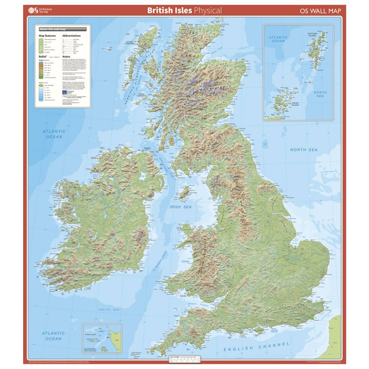 British Isles - Physical Features Wall Map