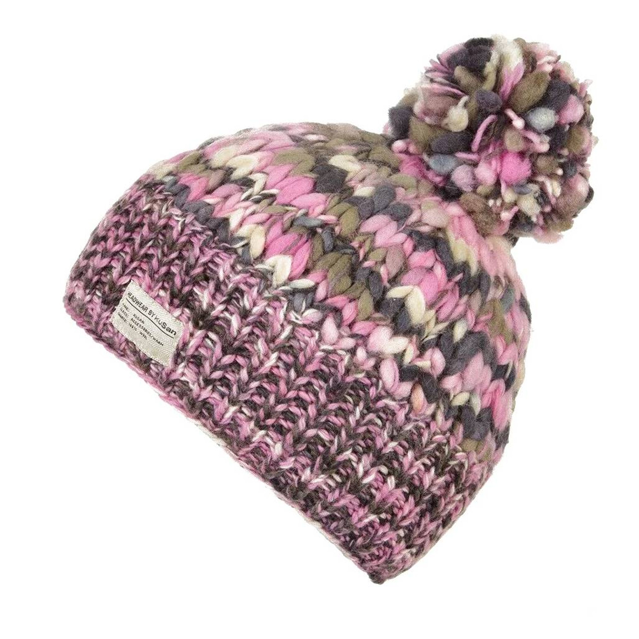 Uneven Yarn Pink Bobble Hat
