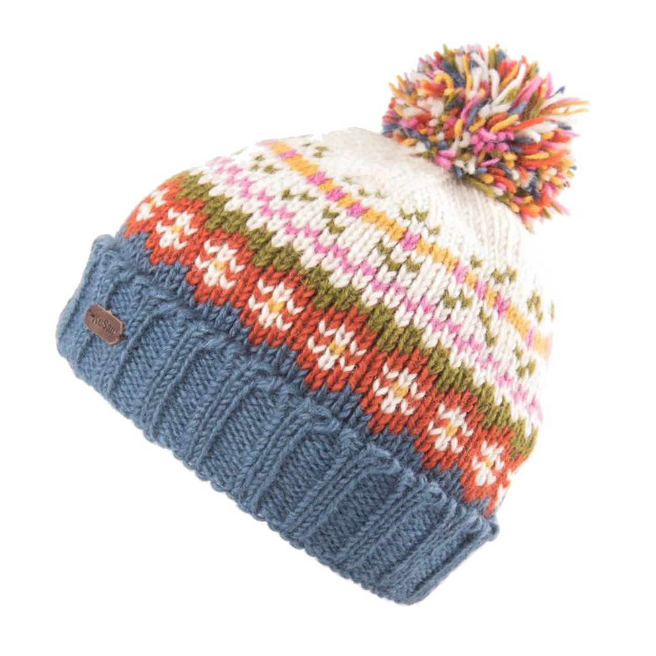 Classic Turn Up Nordic Blue Bobble Hat