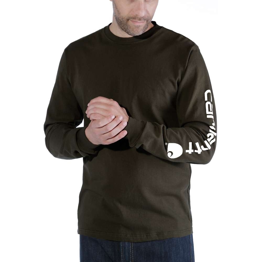 Carhartt Mens Long Sleeve Rib Knit Crew Neck Signature Logo T-shirt M - Chest 38-40 (97-102cm)