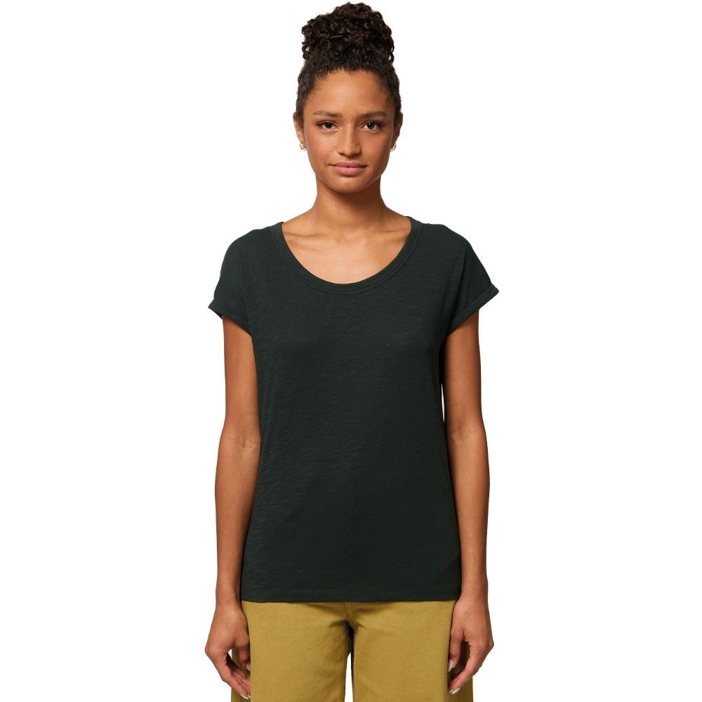 Greent Womens Organic Rounders Rolled Sleeve Slub T Shirt Xs- Uk Size 8