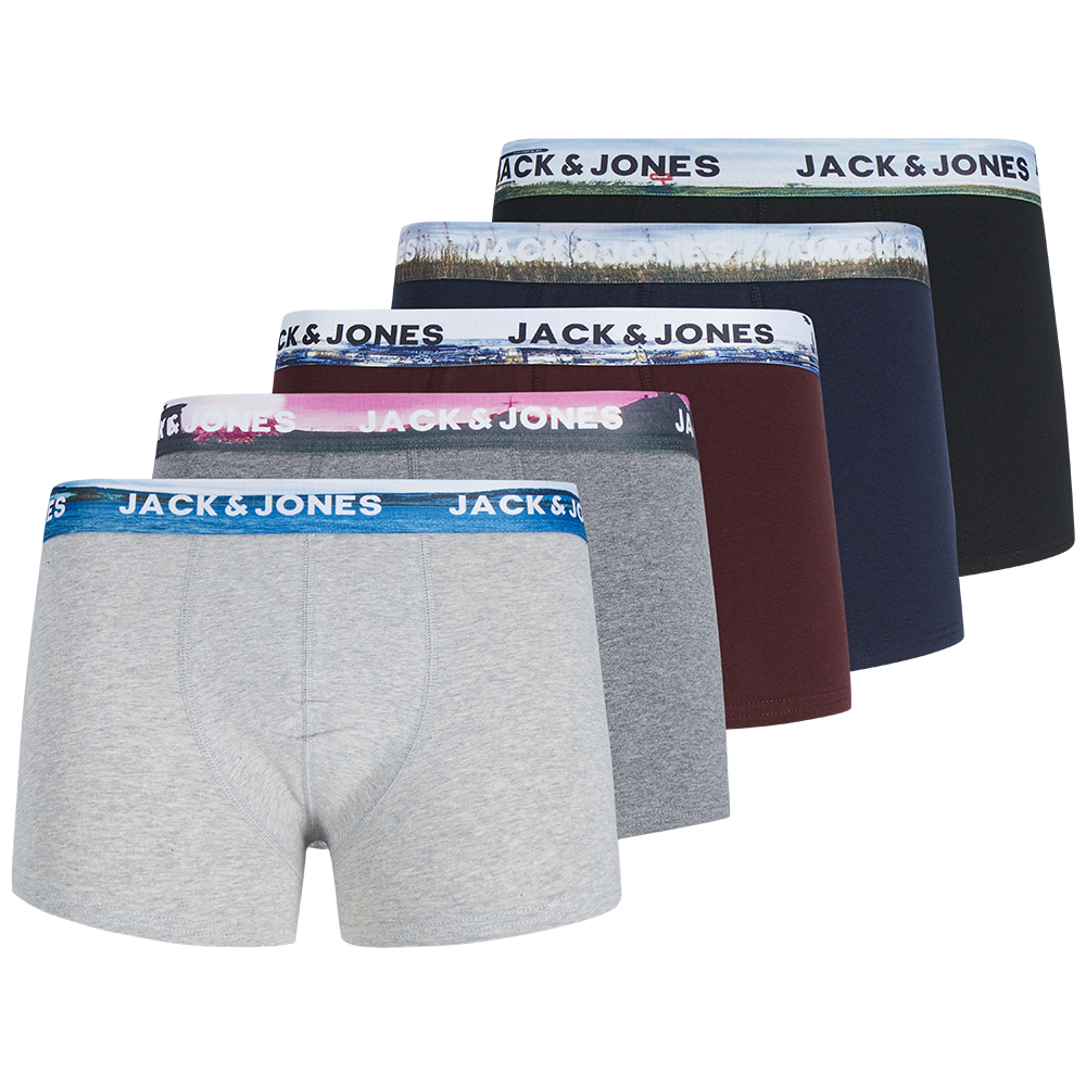 JackandJones Mens Jacrimo 5 Pack Trunks Boxer Shorts L - Waist Size 36 (91cm)