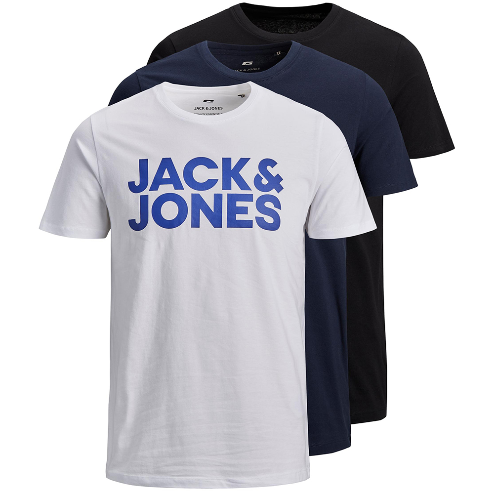 JackandJones Mens Jjecorp Logo O-neck Cotton 3 Pack T Shirt S - Chest Size 37 (96cm)