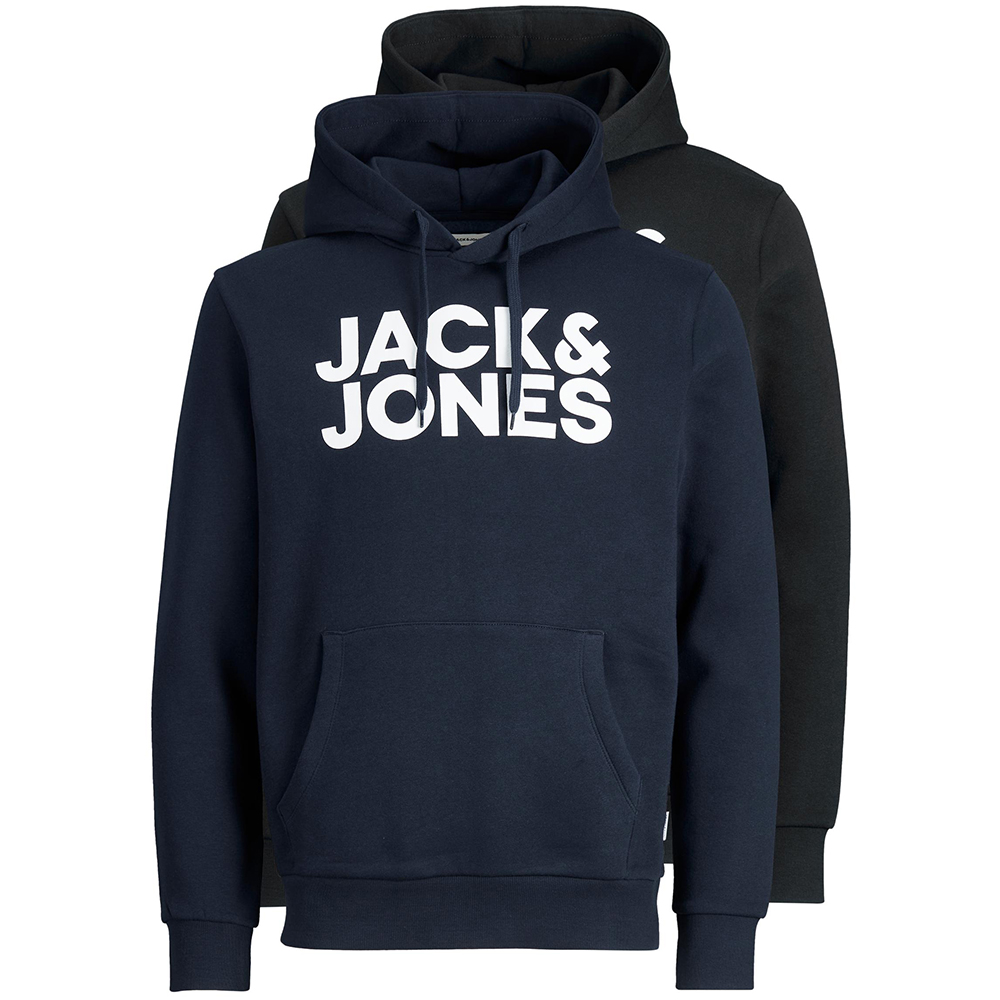 JackandJones Mens Jjecorp Logo Sweat Hood 2 Pack Hoodie L - Chest Size 41 (104cm)