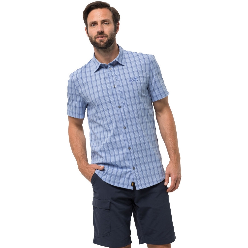 Jack Wolfskin Mens Rays Short Sleeve Stretch Vent Button Travel Shirt M - Chest 37-38 (93-97cm)