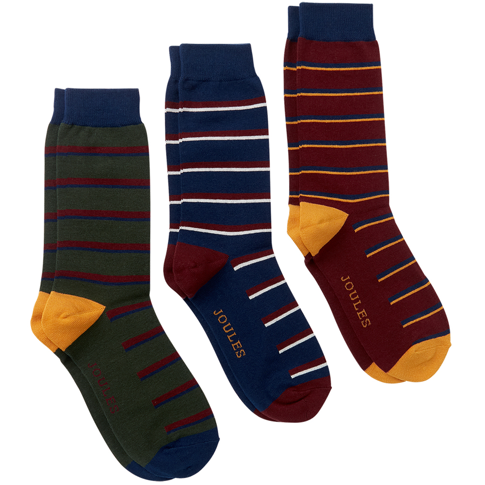 Joules Mens Striking 3 Pack Casual Cotton Blend Socks Uk Size 7-12