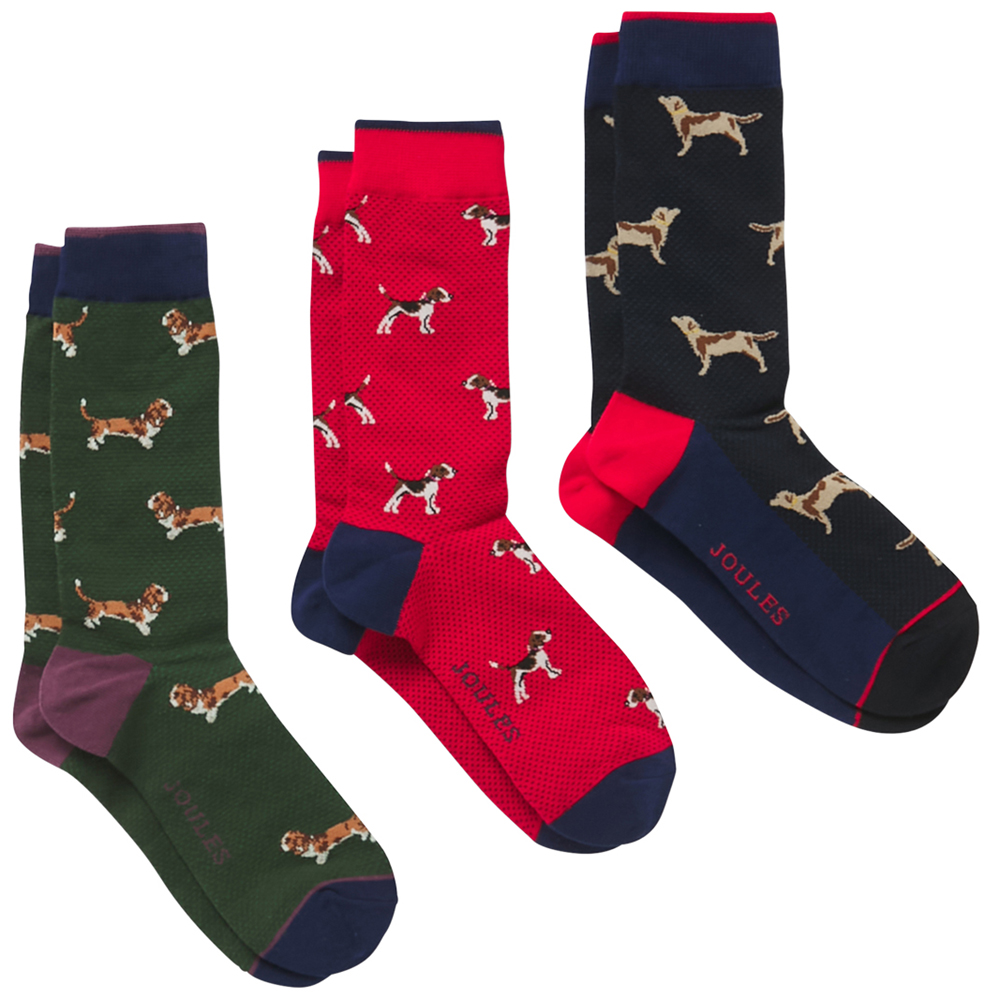 Joules Mens Striking 3 Pack Cotton Blend Casual Socks Uk Size 7-12