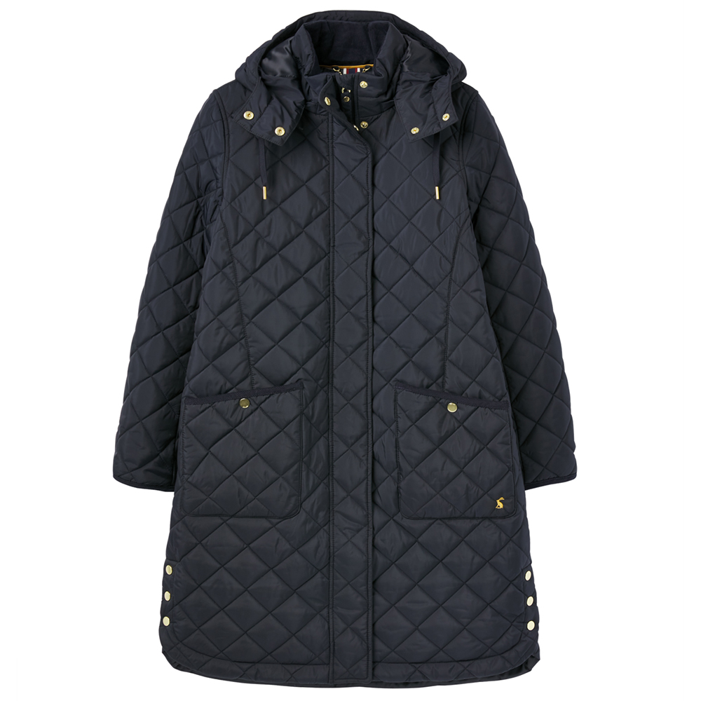 Joules Womens Chatham Showerproof Longline Quilted Coat Uk 10- Bust 35  (89cm)