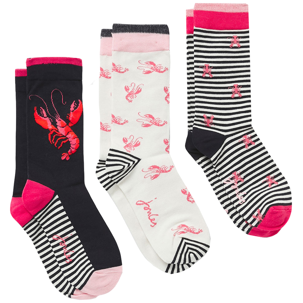 Joules Womens Excellent Everyday 3 Pack Casual Socks Uk Size 4-8