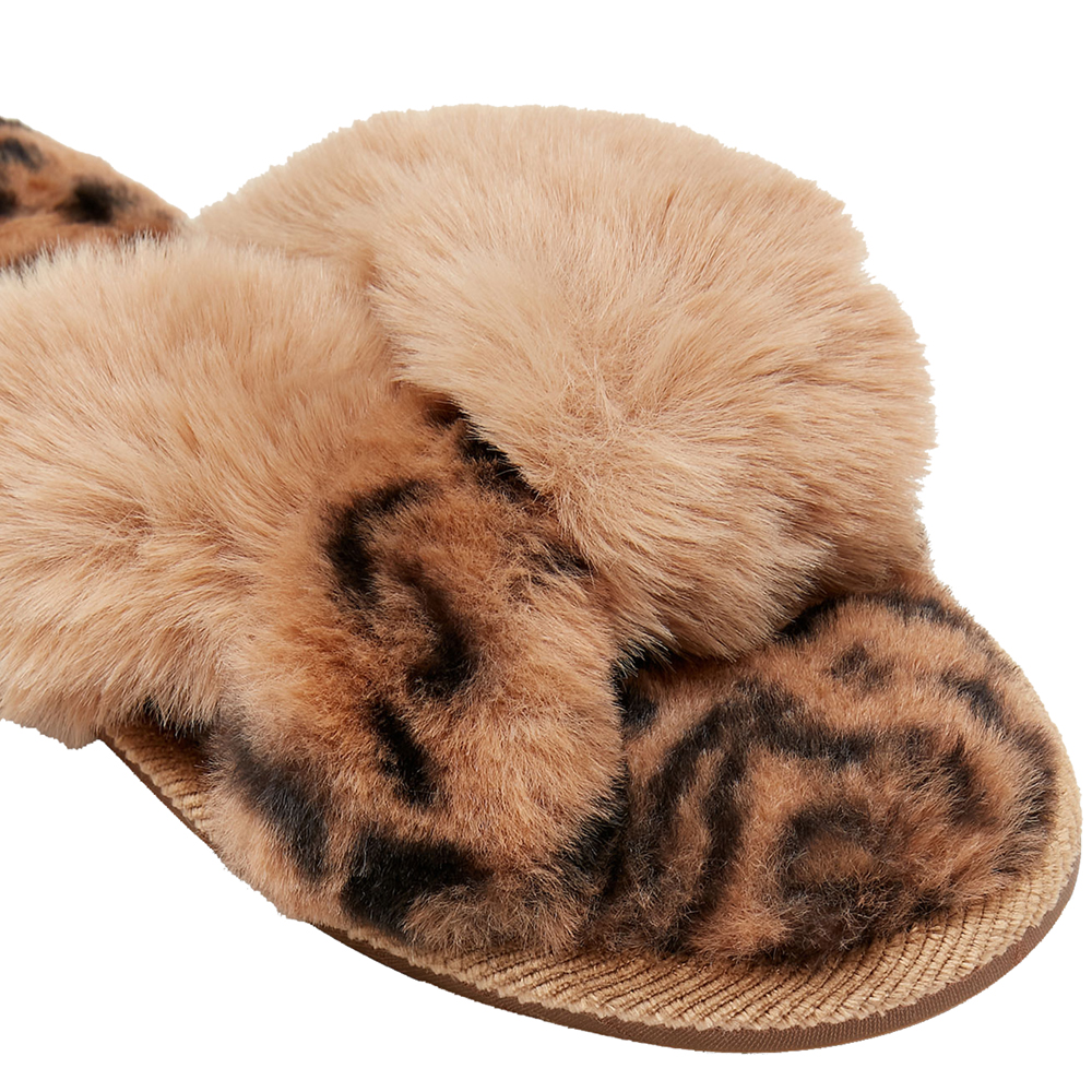Joules Womens Mabellecross Strap Faux Fur Slider Slippers Medium- Uk Size 5-6
