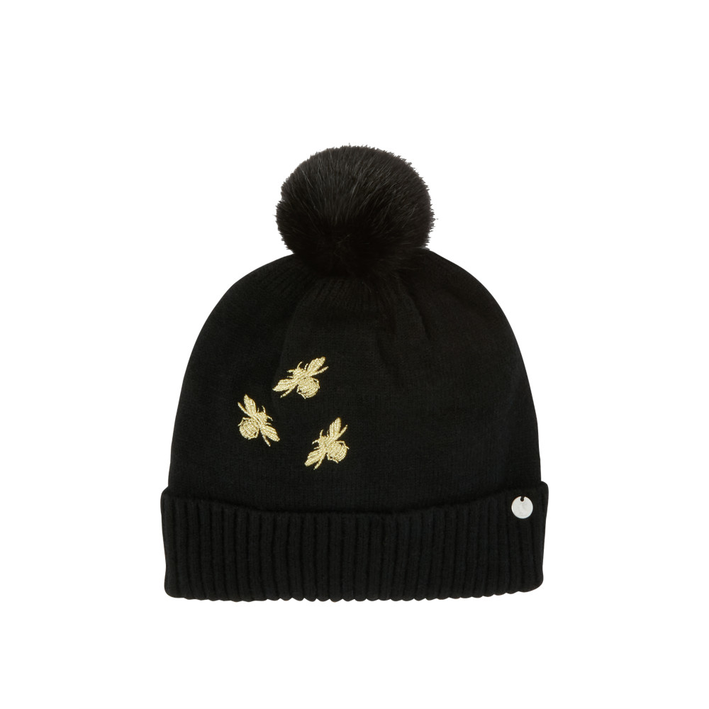 Joules Womens Stafford Embroidered Pom Pom Beanie Hat One Size