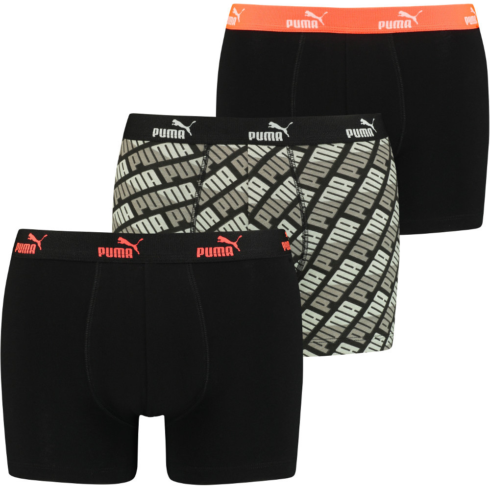 Puma Mens Promo Print Branded Soft Touch 3 Pack Boxer Shorts L- Waist 35-37 (89-94cm)
