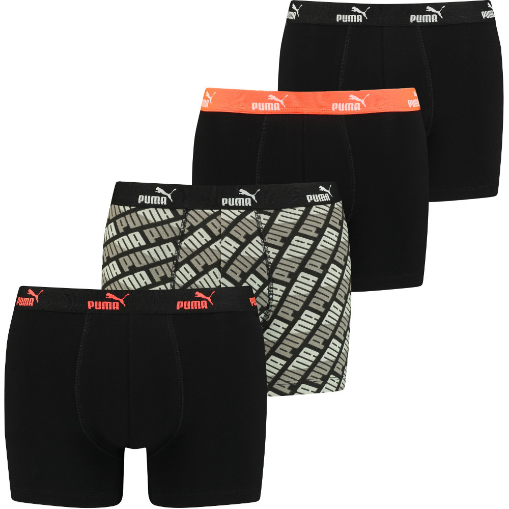 Puma Mens Promo Print Branded Soft Touch 4 Pack Boxer Shorts S- Waist 30-32 (76-81cm)