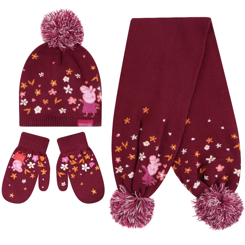 Regatta Boys Peppa Pig Knitted Hat Gloves Scarf Winter Set Age 1-3