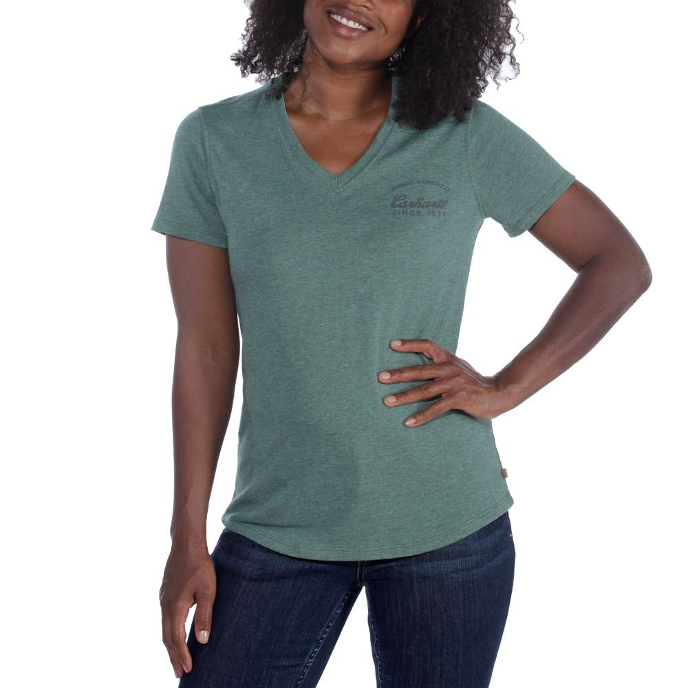 Carhartt Womens Lockhart V Neck Relaxed Fit Graphic T Shirt Xs - Bust 33 (84cm)