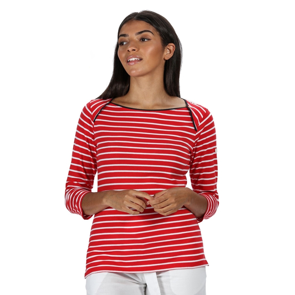 Regatta Womens Polina Coolweave Cotton Striped Jersey Top 10 - Bust 34 (86cm)