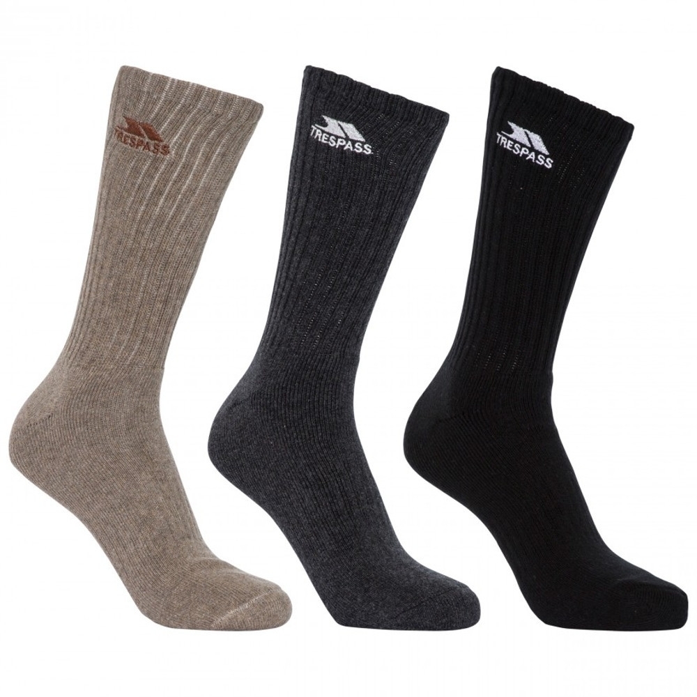 Trespass Mens Torren Mid Length 3 Pack Cushioned Socks Uk Size 4-7 (eur 37-41)