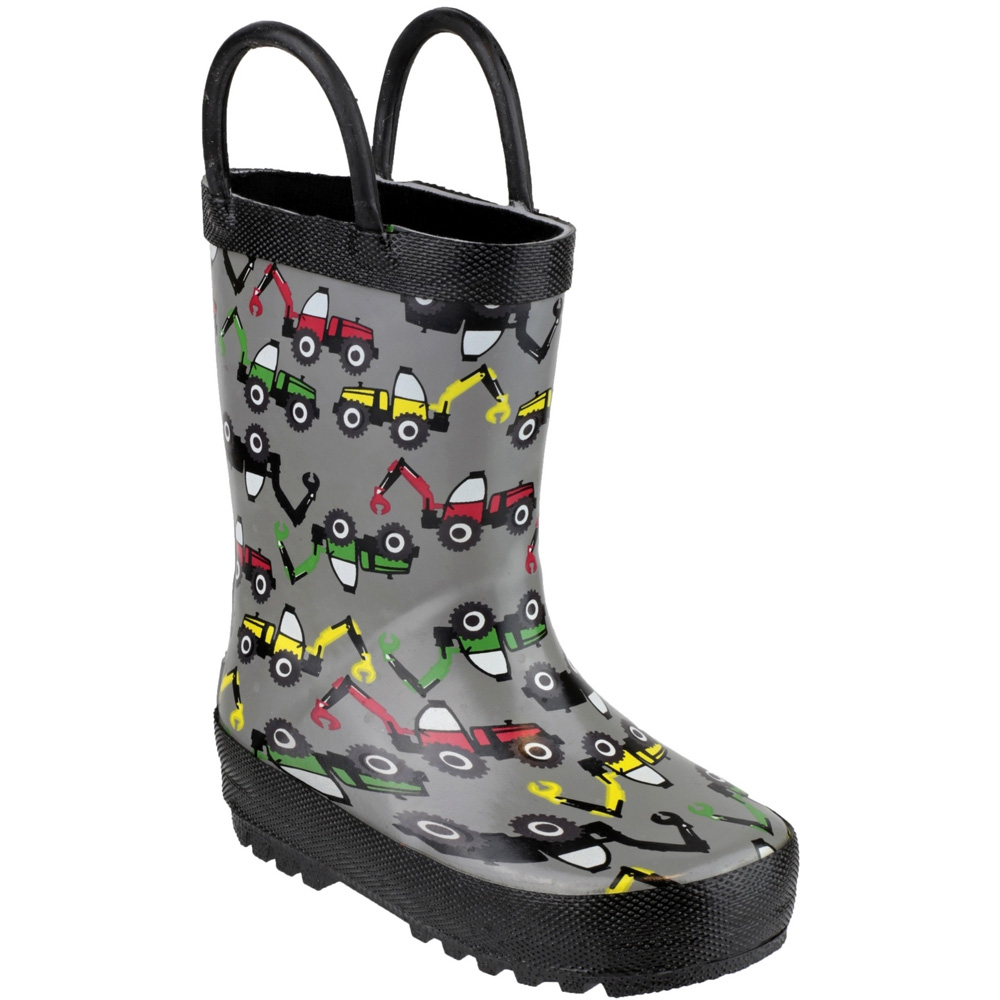 Cotswold Boys Puddle Patterned Rubber Welly Wellington Boot Grey